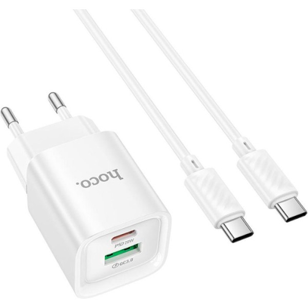 Фото - Мережевий зарядний пристрій HOCO C147A Charm PD20W+QC3.0 charger set (C to C)(EU) White (6942007630290)