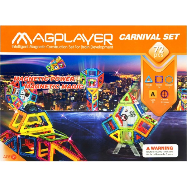 Фото - Конструктор магнитный MagPlayer 72 эл. (MPA-72)