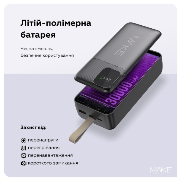 Фото - Батарея мобільна MAKE 30000mAh 65W Black (MPB-306BK)