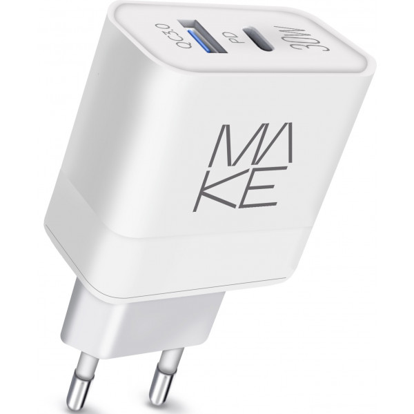 Фото - Сетевое зарядное устройство MAKE 30W GaN PD+QC White (MCW-327PWH)