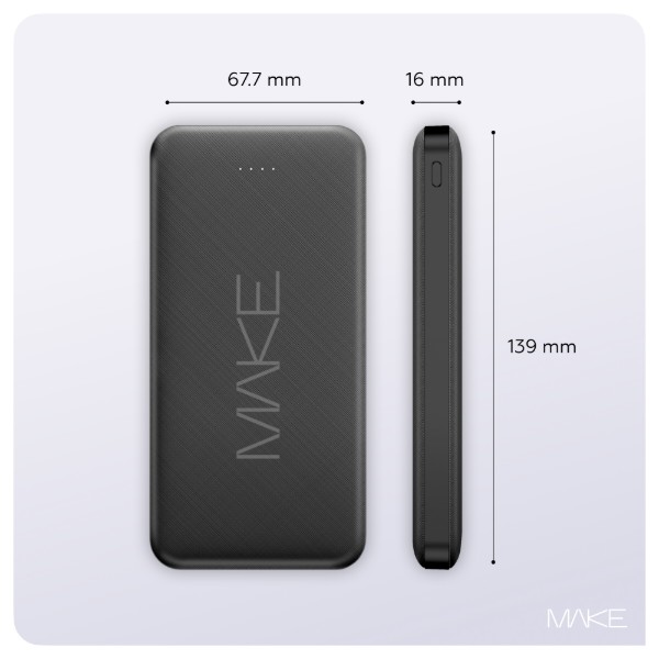 Фото - Батарея мобільна MAKE 10000mAh 22.5W Black (MPB-107BK)