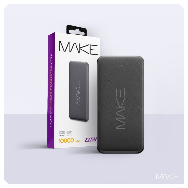 Фото - Батарея мобільна MAKE 10000mAh 22.5W Black (MPB-107BK)