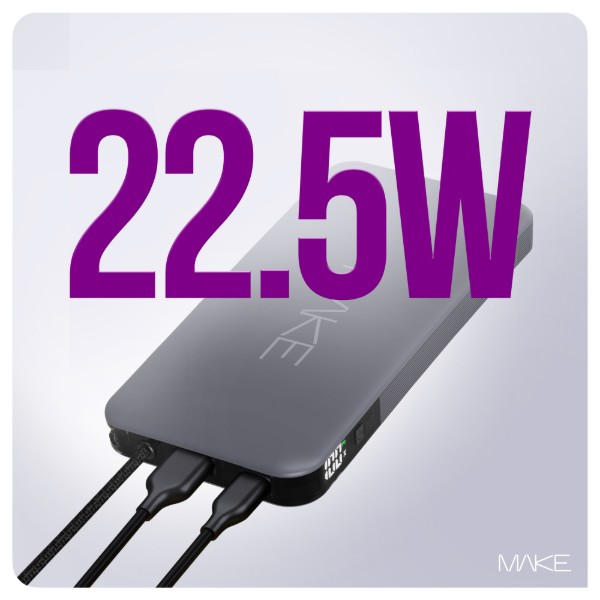 Фото - Батарея мобільна MAKE 10000mAh 22.5W Built-in Cable Gray (MPB-109GR)