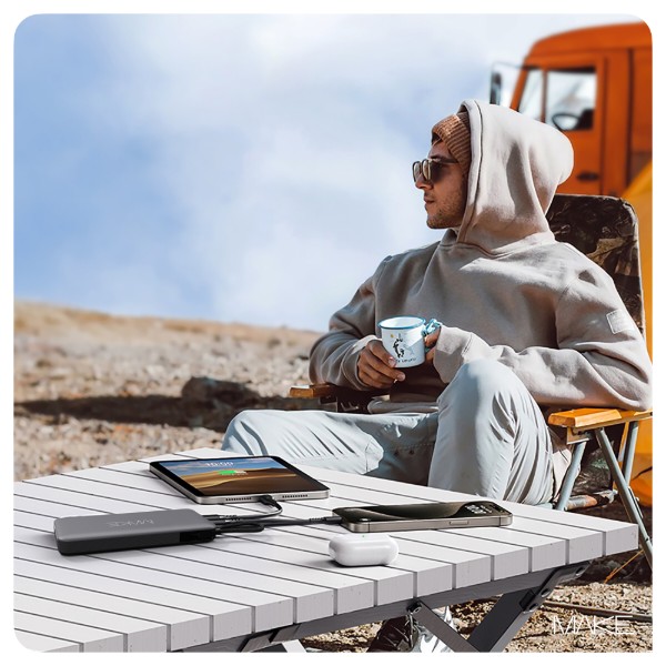 Фото - Батарея мобільна MAKE 10000mAh 22.5W Built-in Cable Gray (MPB-109GR)
