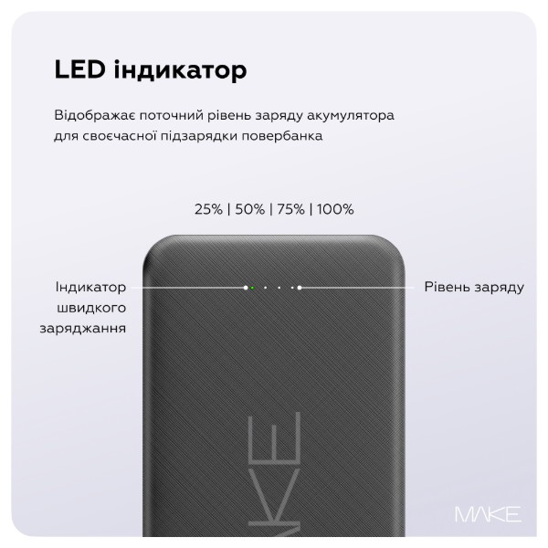 Фото - Батарея мобільна MAKE 20000mAh 22.5W Black (MPB-207BK)