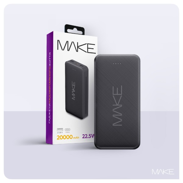 Фото - Батарея мобільна MAKE 20000mAh 22.5W Black (MPB-207BK)