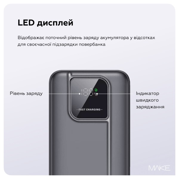 Фото - Батарея мобільна MAKE 20000mAh 22.5W Basic Black (MPB-208BK)