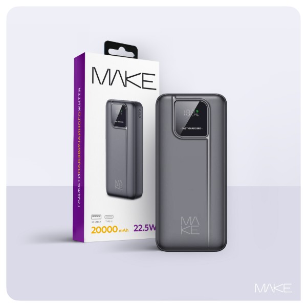 Фото - Батарея мобільна MAKE 20000mAh 22.5W Basic Black (MPB-208BK)