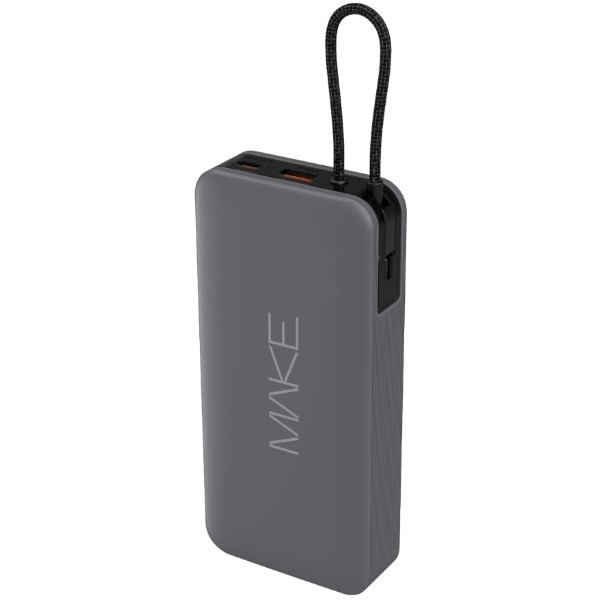 Фото - Батарея мобільна MAKE 20000mAh 22.5W Built-in Cable Gray (MPB-209GR)
