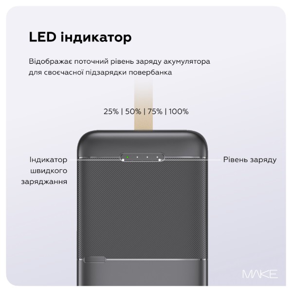 Фото - Батарея мобільна MAKE 30000mAh 22.5W Black (MPB-303BK)
