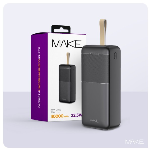 Фото - Батарея мобільна MAKE 30000mAh 22.5W Black (MPB-303BK)
