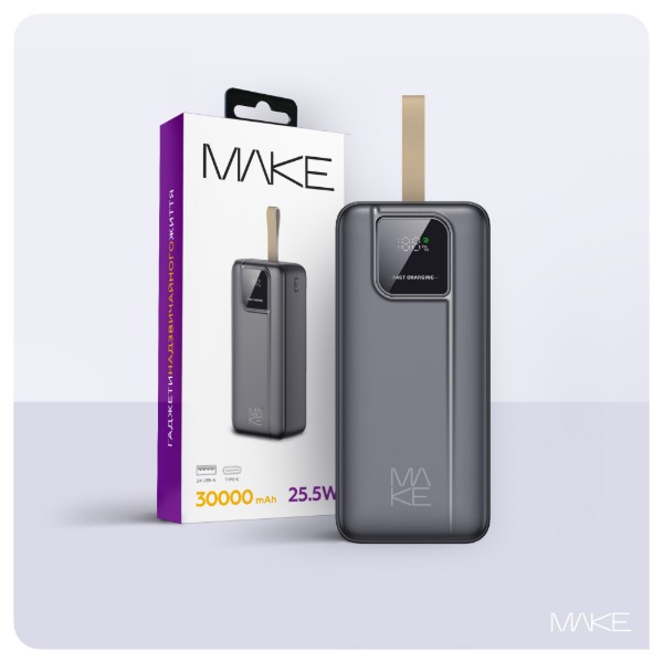 Фото - Батарея мобільна MAKE 30000mAh 22.5W Basic Black (MPB-308BK)