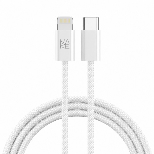 Фото - Кабель MAKE Type-C to Lightning 30W 1м Nylon White (MCB-LN1WH)