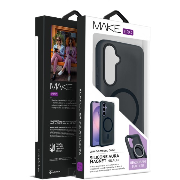 Фото - Чохол для смартфону MAKE Silicone Aura Magnet for Samsung S26 Plus, Black (MCLAM-SS26PBK)