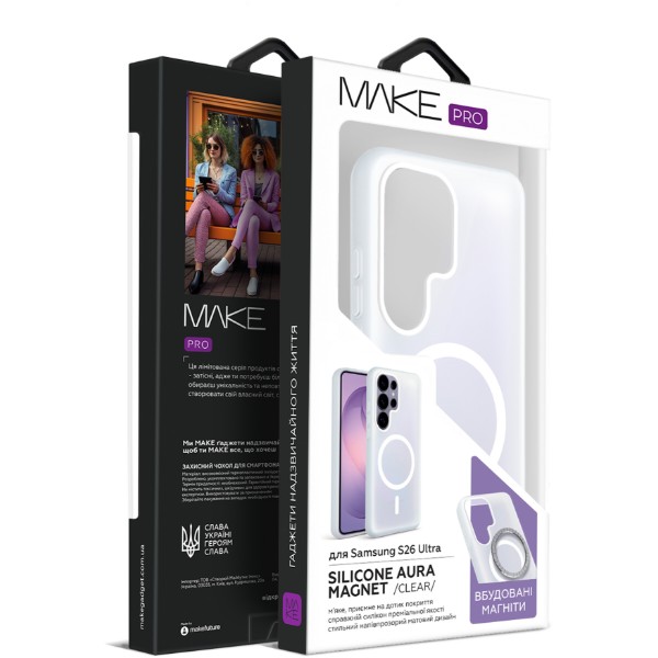 Фото - Чохол для смартфону MAKE Silicone Aura Magnet for Samsung S26 Ultra, Clear (MCLAM-SS26U)