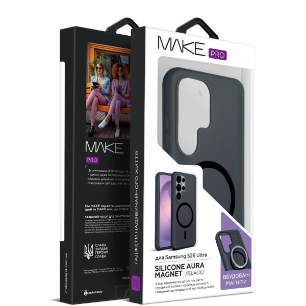Фото - Чохол для смартфону MAKE Silicone Aura Magnet for Samsung S26 Ultra, Black (MCLAM-SS26UBK)