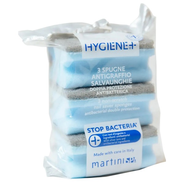Фото - Губка для мытья посуды целлюлозная MARTINI SPA HYGIENE+ 3 Non-Scratch Nail Saver Sponges Antibacterial Double Protection (7069HYG)