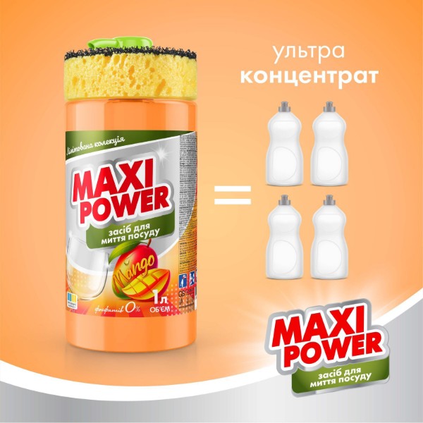 Фото - Засіб для ручного миття посуду Maxi Power 1 л Манго (4820204702076)