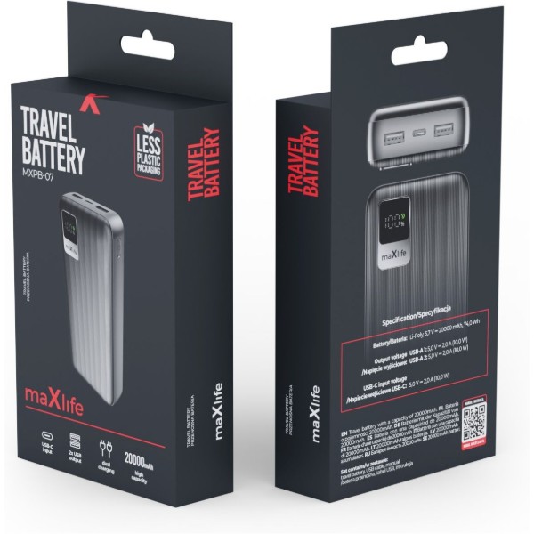 Фото - Батарея мобільна Maxlife power bank MXPB-07 20000 mAh black