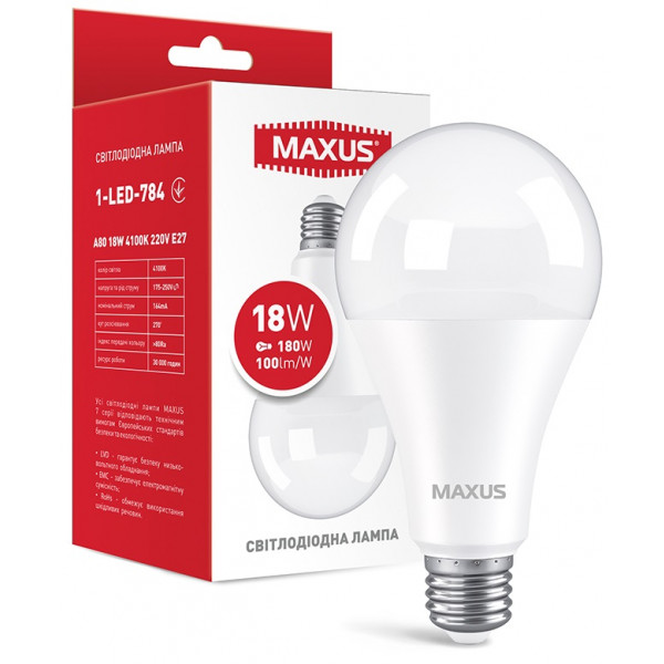 Фото - Уцінка - Лампочка світлодіодна Maxus A80 18W 4100K 220V E27 (1-LED-784) #