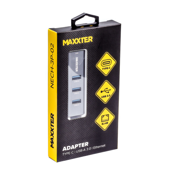 Фото - Перехідник USB-C - Ethernet Maxxter с Type-C на Gigabit Ethernet, 3 Ports USB 3.0 (NECH-3P-02)