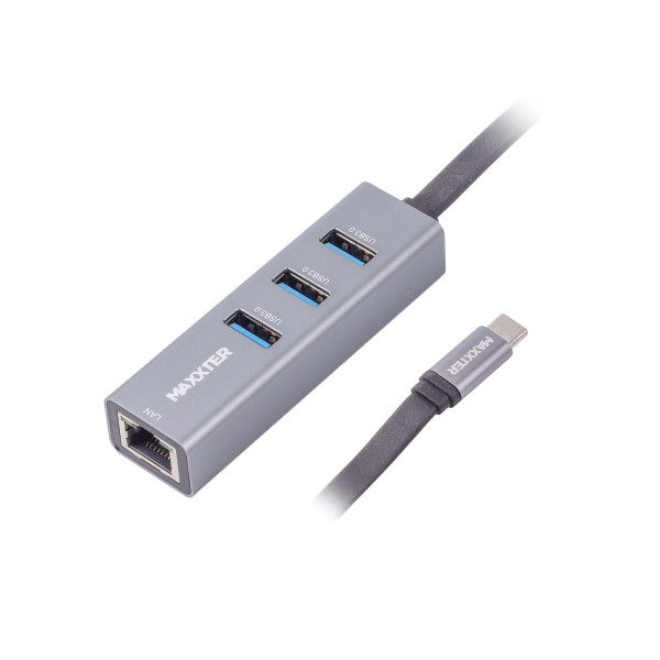 Фото - Перехідник USB-C - Ethernet Maxxter с Type-C на Gigabit Ethernet, 3 Ports USB 3.0 (NECH-3P-02)