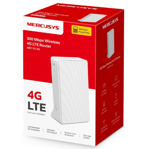 Фото - Маршрутизатор интернет WiFi4+4G Mercusys MB110-4G