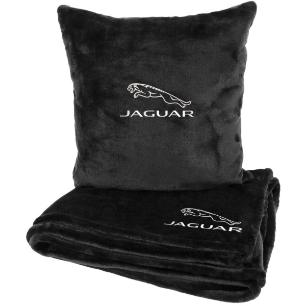 Фото - Набір плед + подушка в авто EVAtech із махри M для Jaguar чорні MBLMPSMBV049