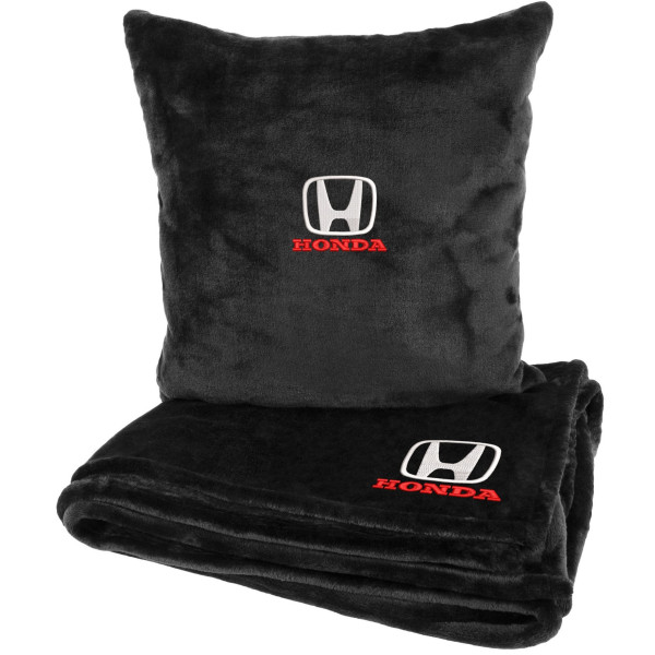 Фото - Набір плед + подушка в авто EVAtech із махри M для Honda чорні MBLMPSMBV060