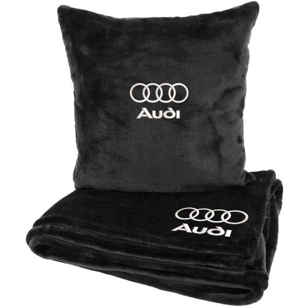 Фото - Набір плед + подушка в авто EVAtech із махри M для Audi чорні MBLMPSMBV095