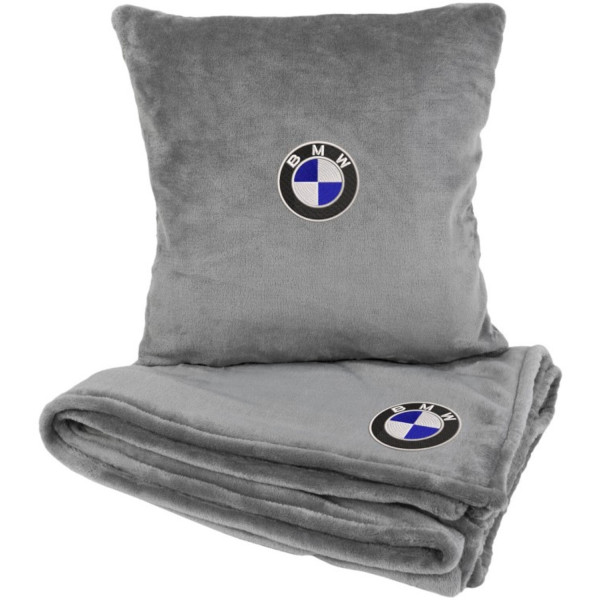 Фото - Набор плед + подушка в авто EVAtech M для BMW серые MBLMPSMGV005