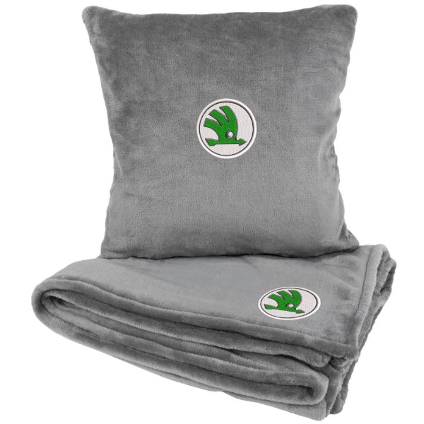 Фото - Набір плед + подушка в авто EVAtech із махри M для Skoda сірі MBLMPSMGV028