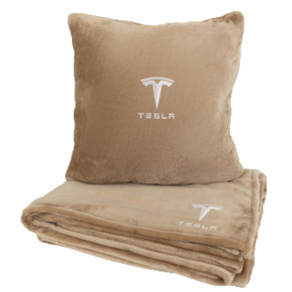 Фото - Набір плед + подушка в авто EVAtech M для Tesla бежеві MBLMPSMIV040