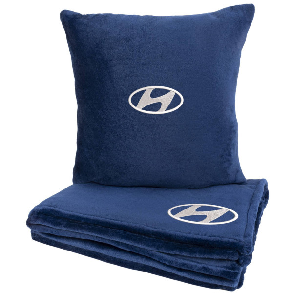 Фото - Набір плед + подушка в авто EVAtech із махри M для Hyundai сині MBLMPSMLV012