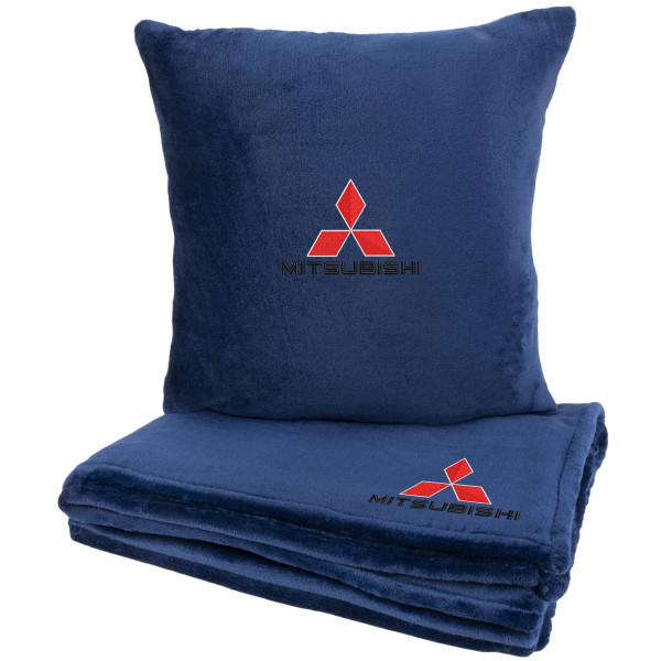 Фото - Набір плед + подушка в авто EVAtech із махри M для Mitsubishi сині MBLMPSMLV020