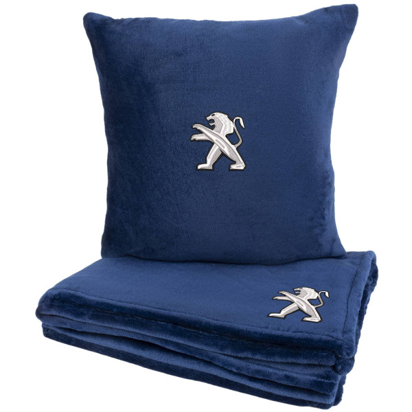 Фото - Набір плед + подушка в авто EVAtech із махри M для Peugeot сині MBLMPSMLV023