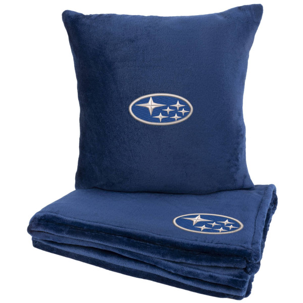 Фото - Набір плед + подушка в авто EVAtech із махри M для Subaru сині MBLMPSMLV029