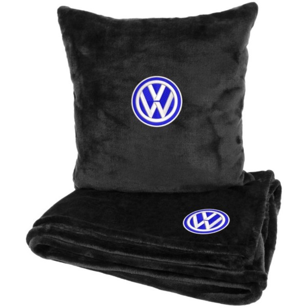 Фото - Набір плед + подушка в авто EVAtech із махри S для Volkswagen Чорні (MBLMPSSBV033)