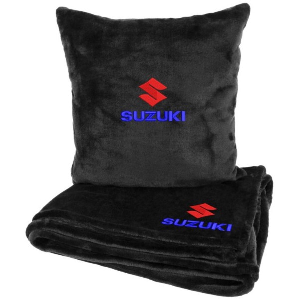 Фото - Набор плед + подушка в авто EVAtech из махры S для Suzuki Черные (MBLMPSSBV044)