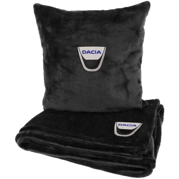 Фото - Набір плед + подушка в авто EVAtech із махри S для Dacia Чорні (MBLMPSSBV073)
