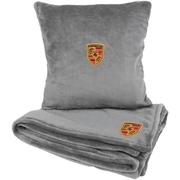 Фото - Набір плед + подушка в авто EVAtech із махри S для Porsche Сірі (MBLMPSSGV024)