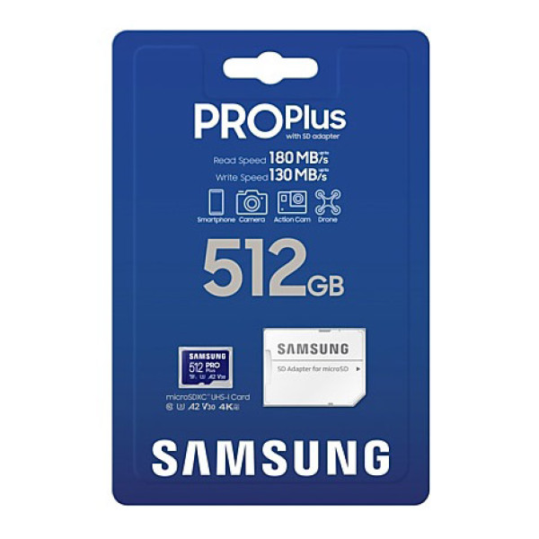 Фото - Карта пам'яті Samsung PRO Plus microSDXC 512GB UHS-I U3 V30 A2 + SD адаптер (MB-MD512SA/EU)