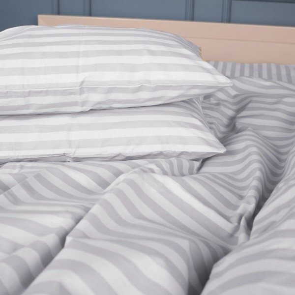 Фото - Комплект постільної білизни MirSon King Size 220x240 17-0600 Stripe White Gray Бязь (2200008048310)