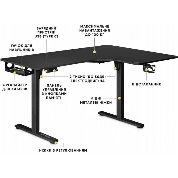 Фото - Стіл з електрорегулюванням висоти Mealux Powerdesk Corner-L Black (арт. EVO-281/Left B/B)