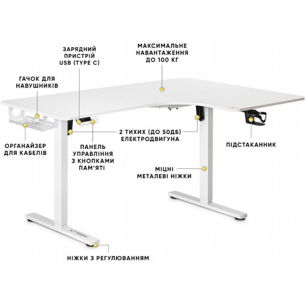 Фото - Стіл з електрорегулюванням висоти Mealux Powerdesk Corner-L White (арт. EVO-281/Left W/W)