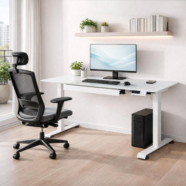 Фото - Стол с электрорегулировкой высоты Mealux PowerDesk Glass White (EVO-201 Glass/White)