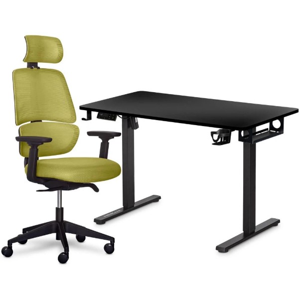 Фото - Стіл з електрорегулюванням висоти Mealux PowerDesk Lite Black + Leo Air Plus Green (EVO-201 Lite B/B+Y 546 KZ)