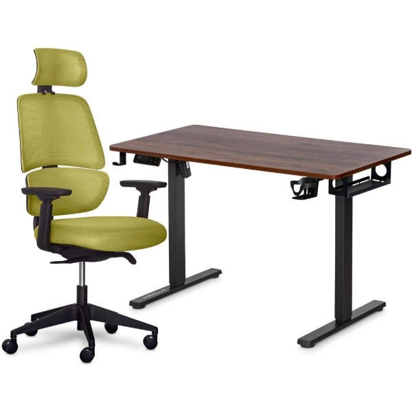 Фото - Стіл з електрорегулюванням висоти Mealux PowerDesk Lite Walnut + Leo Air Plus Green (EVO-201 Lite Walnut /B +Y 546 KZ)