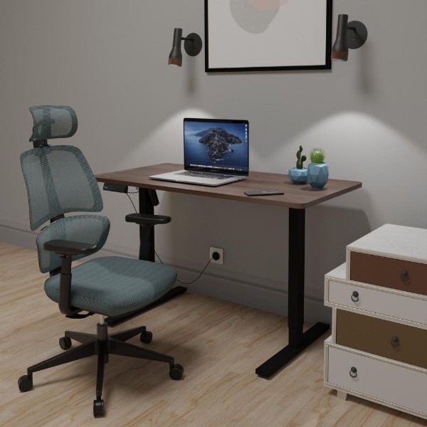 Фото - Стіл з електрорегулюванням висоти Mealux PowerDesk Lite Walnut+Leo Air Plus Grey Blue (EVO-201 Lite Walnut/B+Y 546 KBGL)