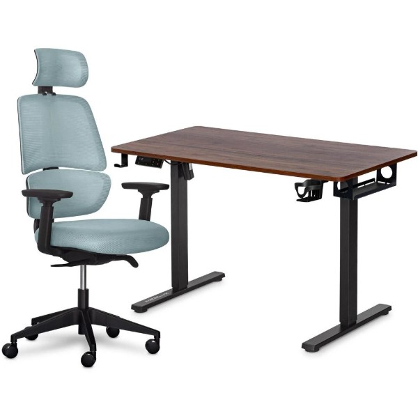 Фото - Стіл з електрорегулюванням висоти Mealux PowerDesk Lite Walnut+Leo Air Plus Grey Blue (EVO-201 Lite Walnut/B+Y 546 KBGL)